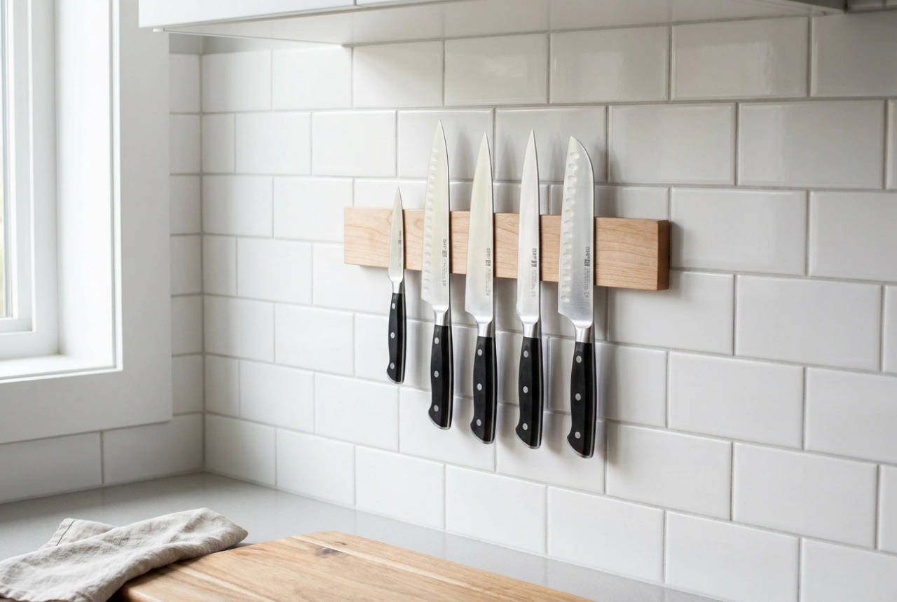 Sådan placerer du en magnetisk knivblok for en mere sikker bordplade