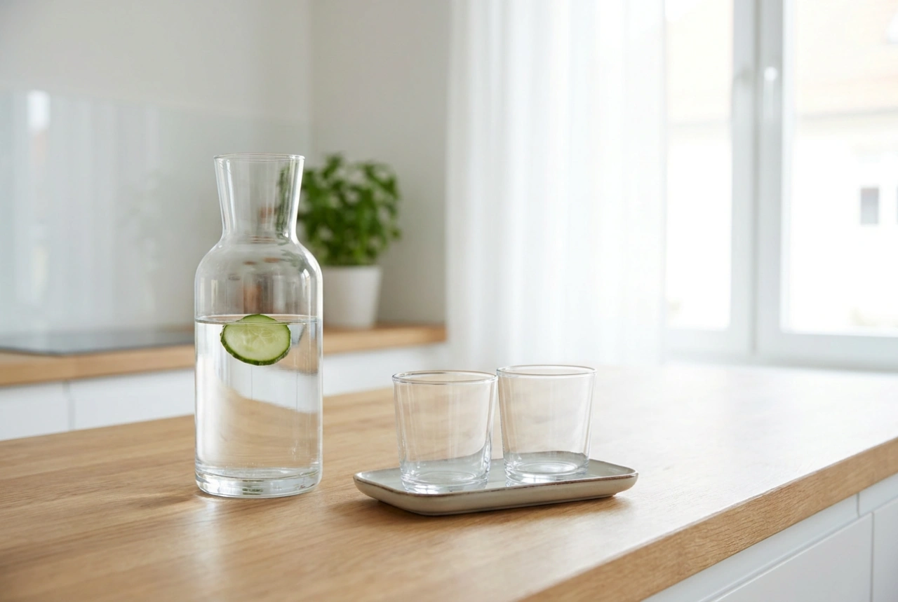 Glaskarafler til en organiseret drikkestation derhjemme