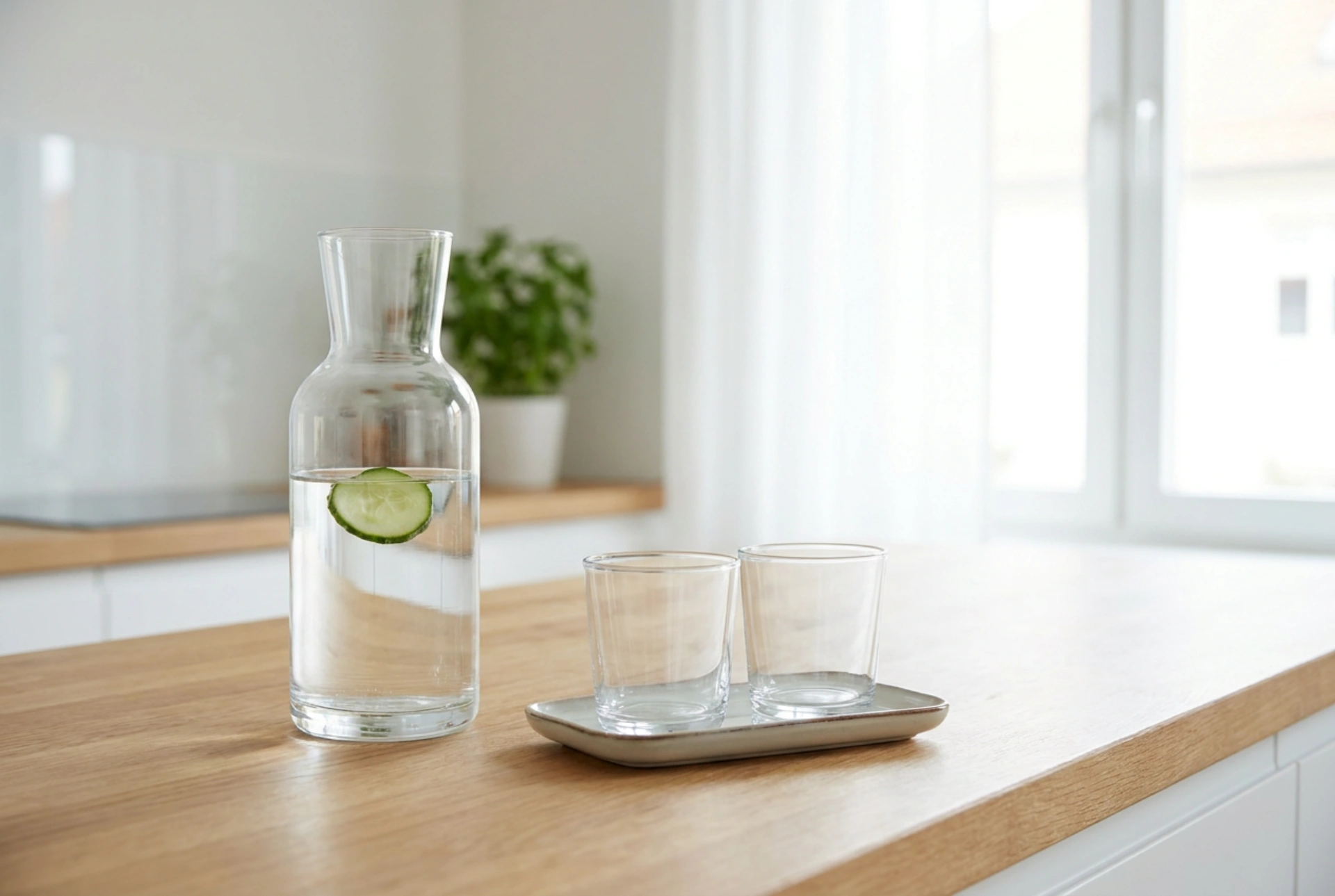 Glaskarafler til en organiseret drikkestation derhjemme