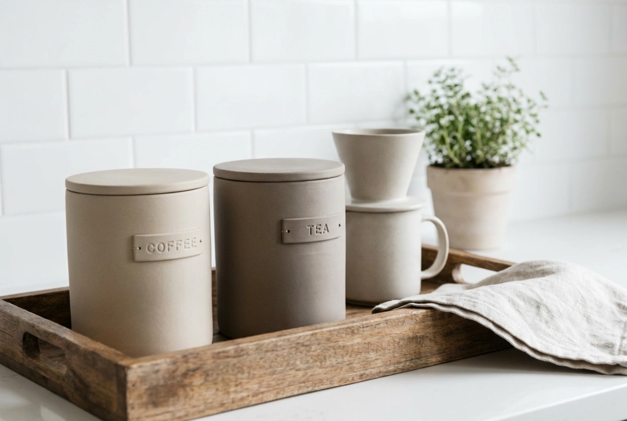 Sådan placerer du kaffe- og tebeholdere i en praktisk drikkevarestation