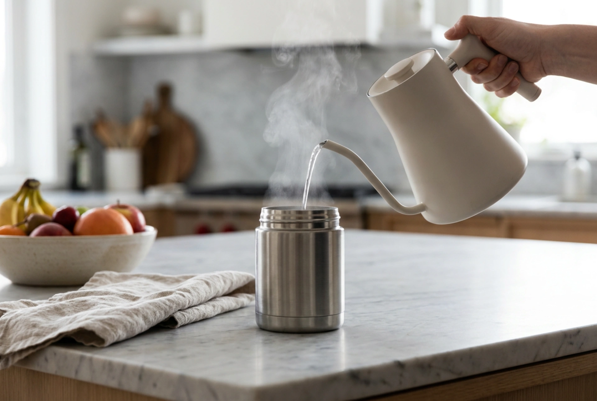 Sådan fylder du en madtermokande, så frokosten holder sig varm