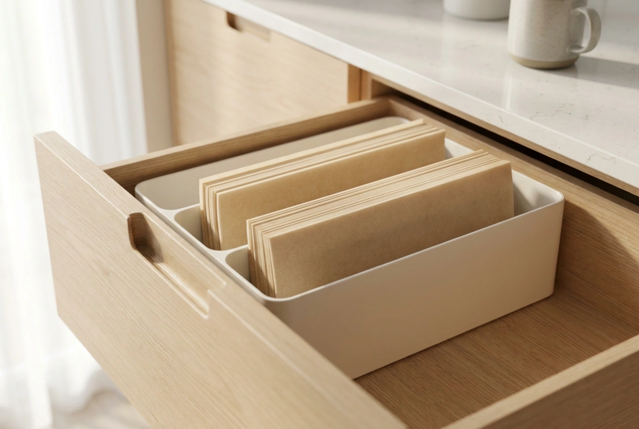 Sådan opbevarer du bagepapir i ark uden folder