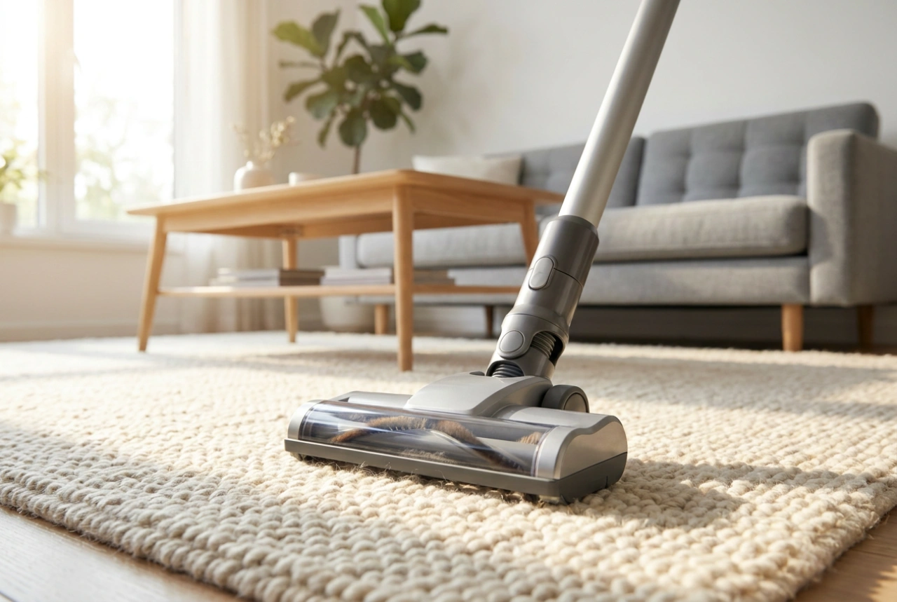 Sådan bruger du en opretstående tæpperenser på tæpper og løbere