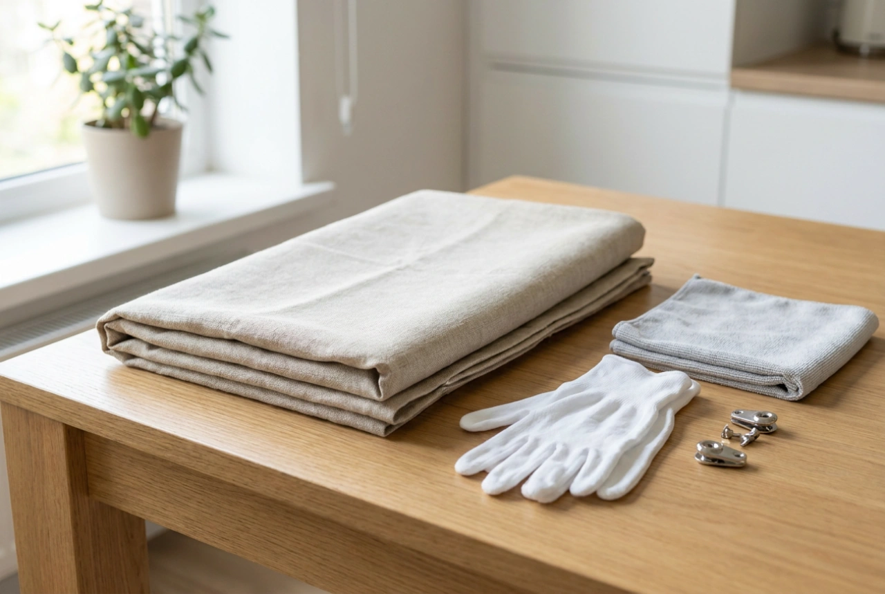Vask af foldegardiner med afmontering af snore og beskyttelse af stoffet