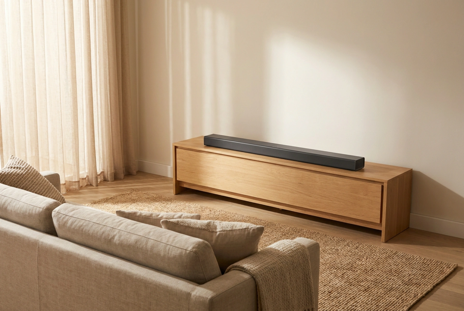 Hvornår fungerer en soundbar med indbygget subwoofer i en lejlighed