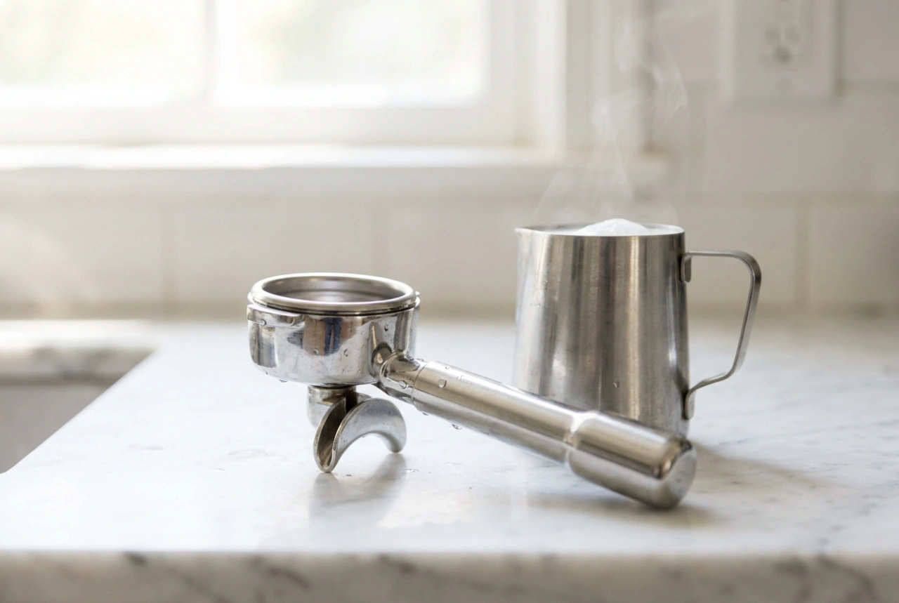 Rengøring af espressomaskinens steamarm efter mælkeskumning