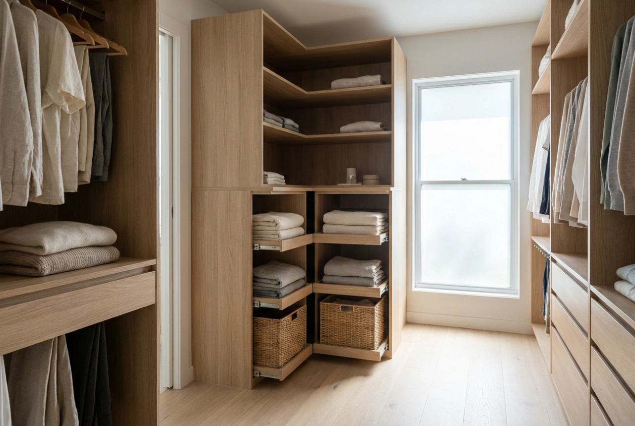 Sådan forvandler du et stort hjørneskab til en funktionel garderobe