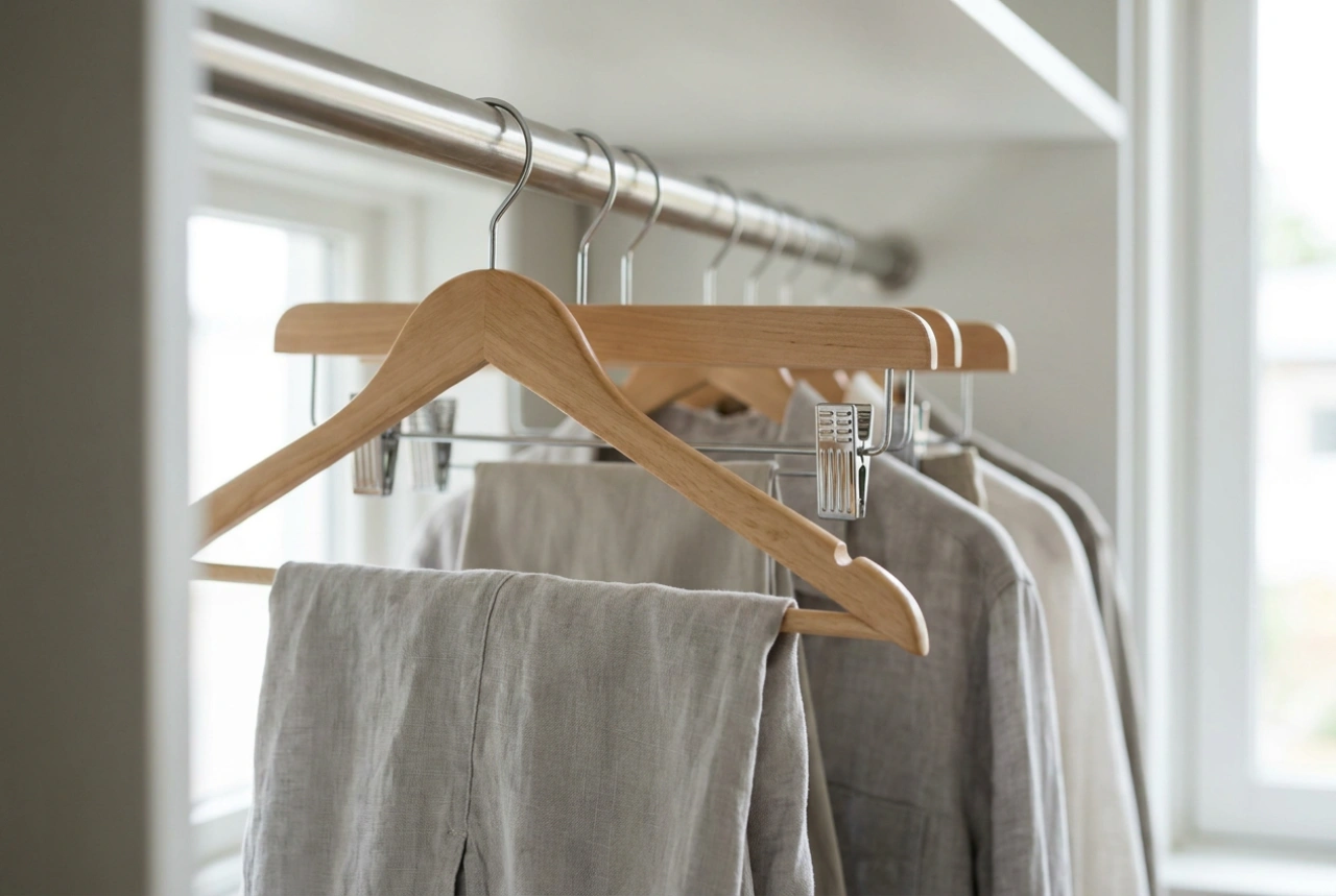 Hvad du kan bruge bøjler med klemmer til i en velorganiseret garderobe