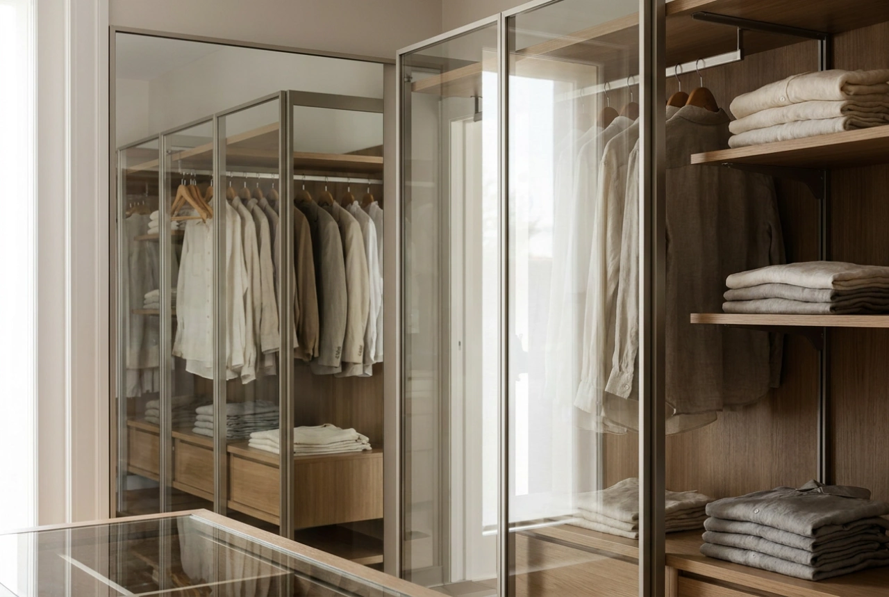 Spejl til skydelågeskab og funktionel garderobe på minimal plads